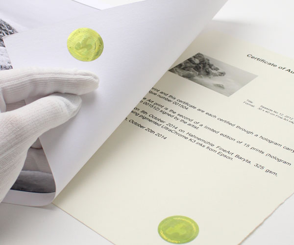 Hahnemühle Certificate of Authenticity